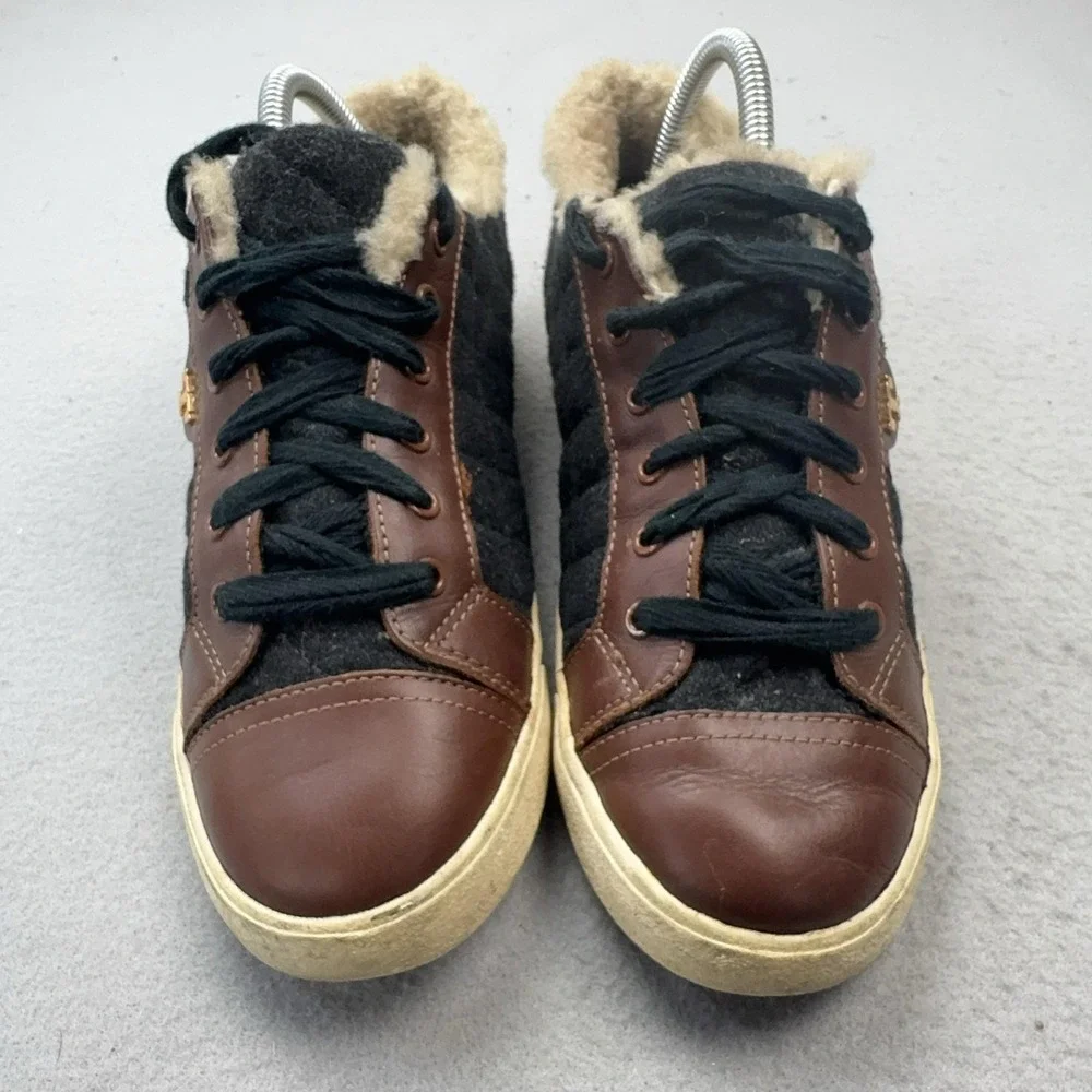 Tory Burch Shearling Wool Felt Shoes Womens Size 9 Brown Low Top Casual Sneakers